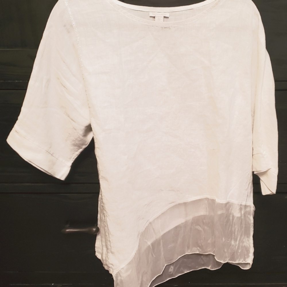 White asymetrical linen top with sheer bottom